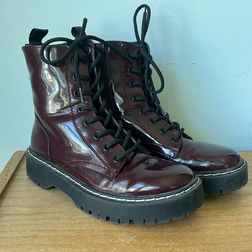 Burgundy Combat style Boots - size 8 women’s